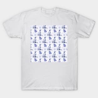 Sitting dog pattern in blue tones T-Shirt